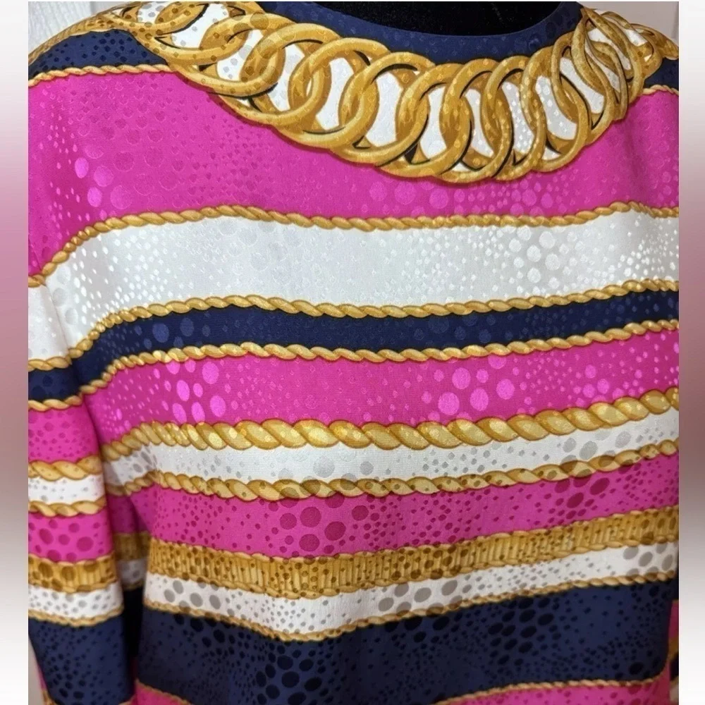 Vintage Adrianna Papell 100% Silk Top Sz 10 Rope Chain Pattern Designer Blouse - Picture 4 of 9